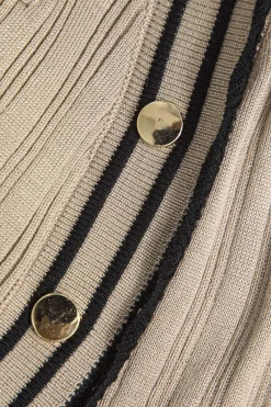 MICAS Long Sleeve Dresses|Knit Dresses-Color Block Print Knit Button Metallic Fake Pockets Dress MOCHA