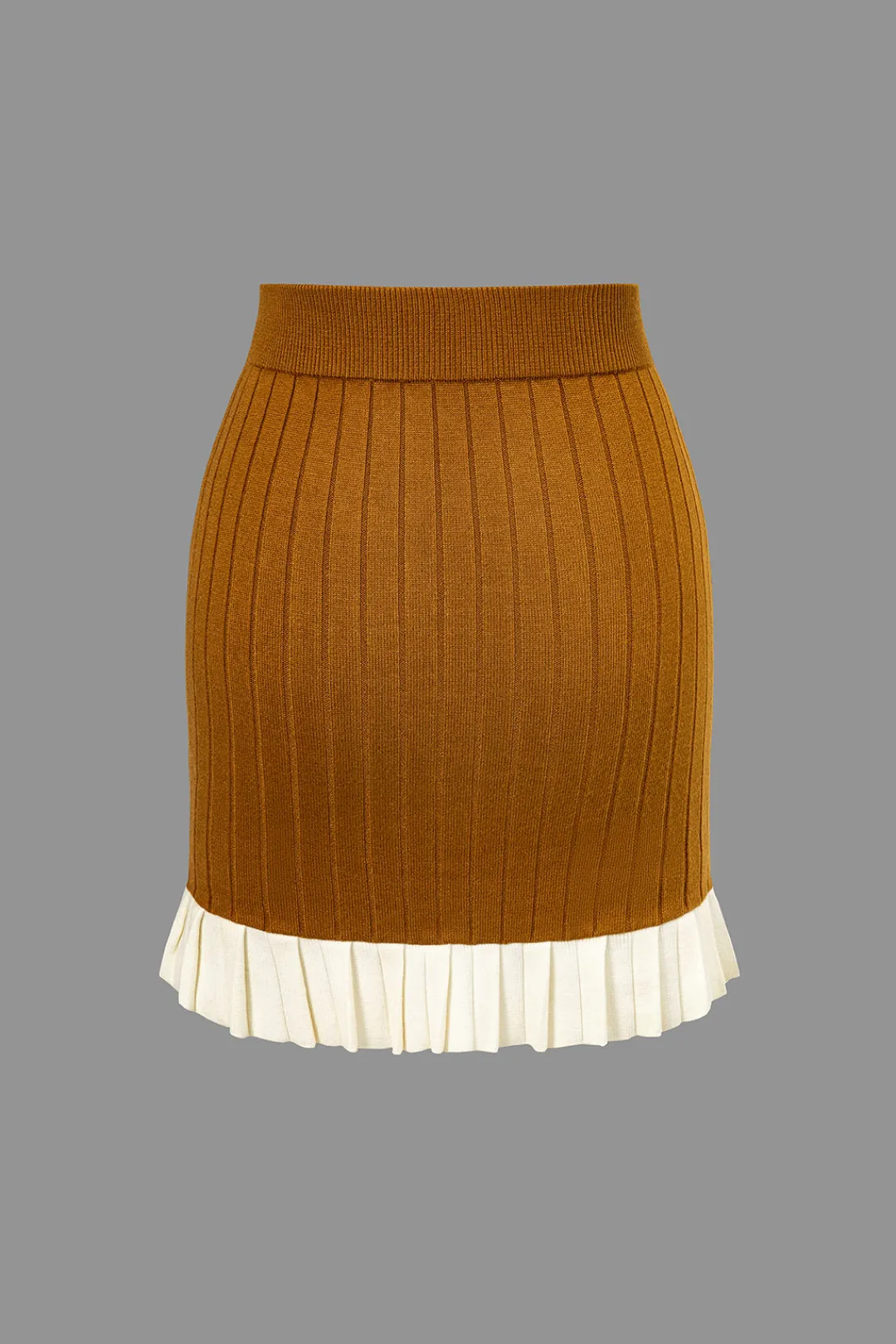 MICAS Skirts-Color Block Print Knit Pleated Mini Skirt BROWN