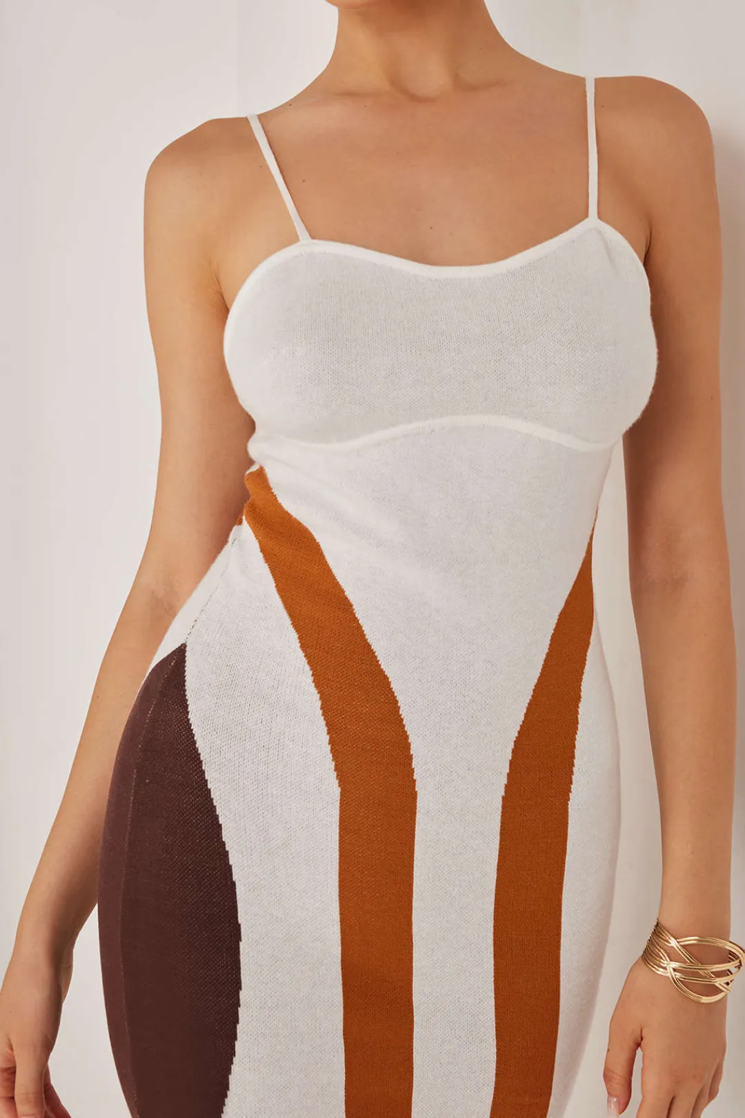 MICAS Knit Dresses-Color Block Print Knit Slip Maxi Dress Contrast Color