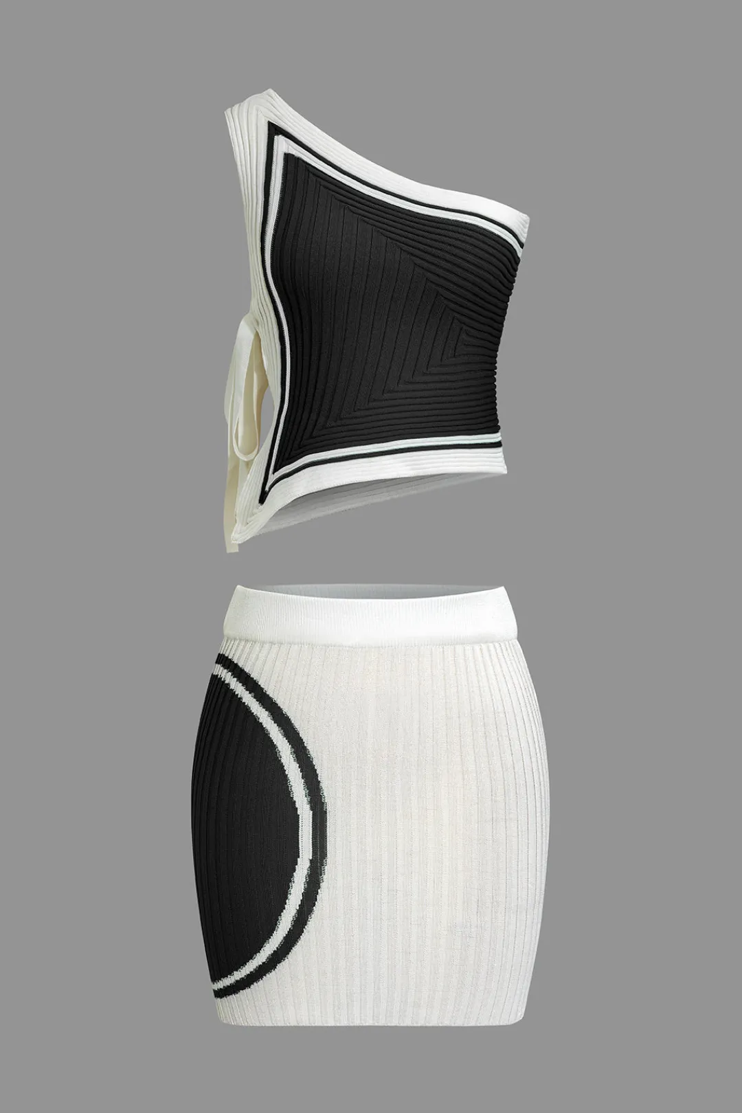 MICAS Knitwear|Vacation Sets-Color Block Print Knit Tie Side Asymmetrical Mini Skirt Set