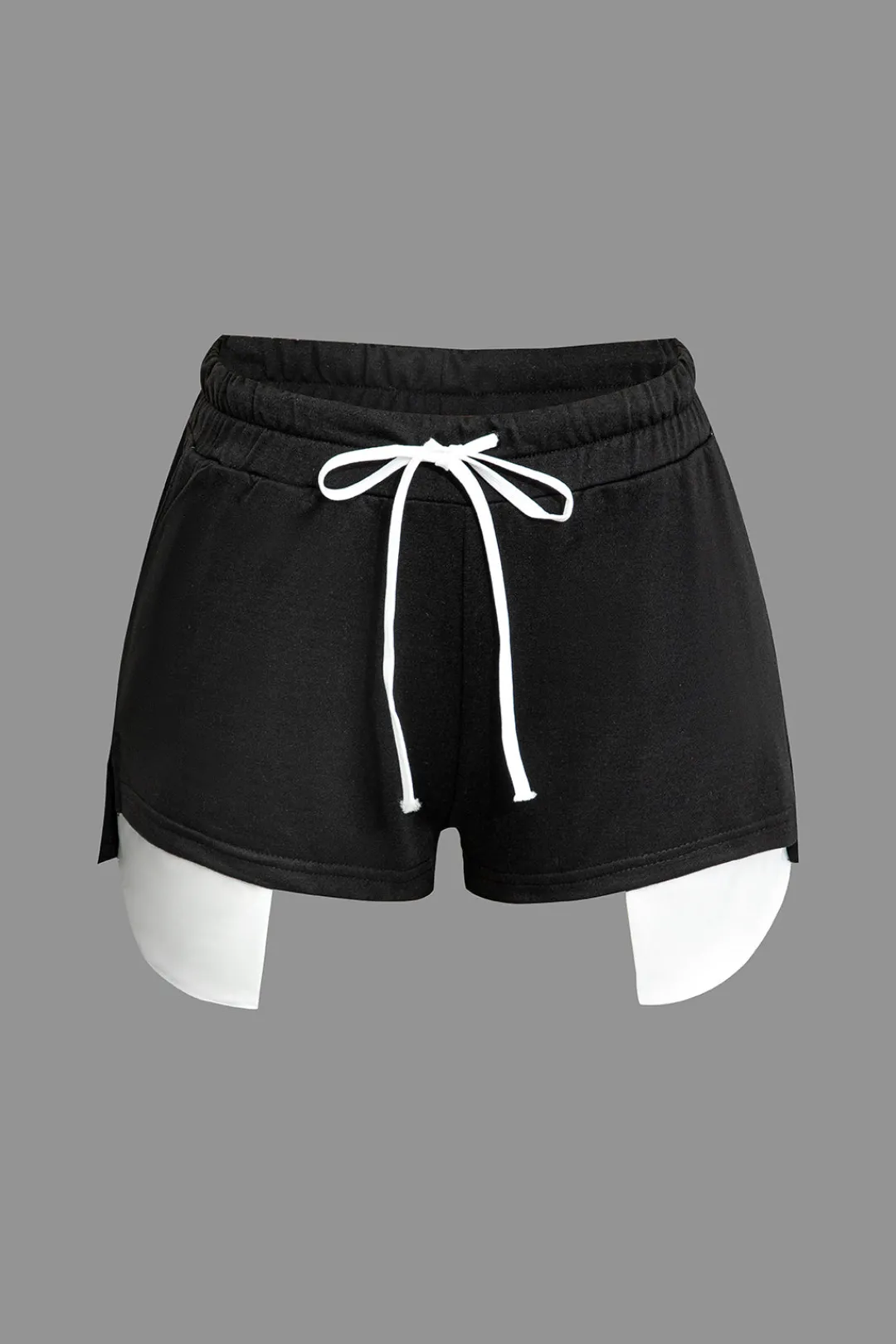 MICAS Short Sets-Color Block Side Slit Waist Short Set BLACK