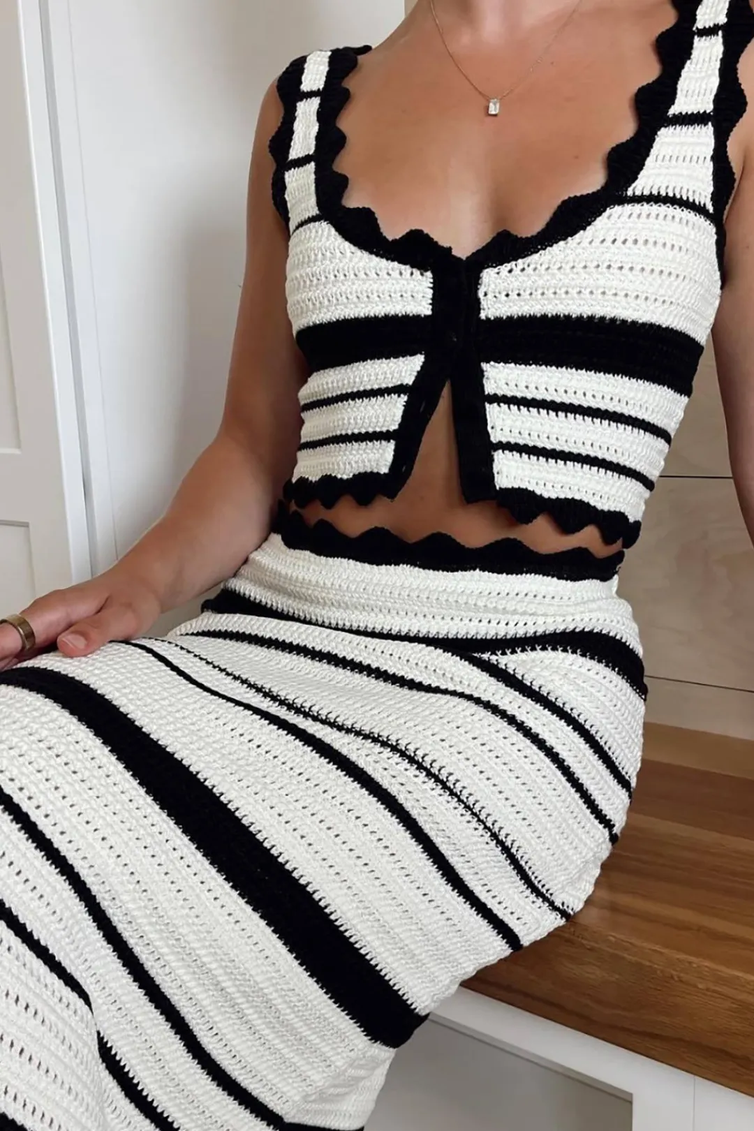 MICAS Knitwear|Vacation Sets-Color Block Stripe Knit Cami Top And Skirt Set Contrast Color