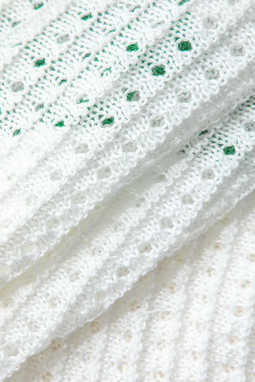 MICAS Knit Dresses-Contrast Button Up Short Sleeve Cardigan Hollow Out Knit Mini Dress Contrast Color