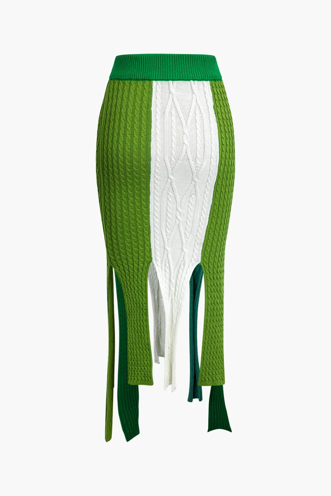 MICAS Knitwear|Skirts-Contrast Fringe Hem Knit Midi Skirt