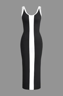 MICAS Knit Dresses-Contrast Knitted Slit Midi Dress