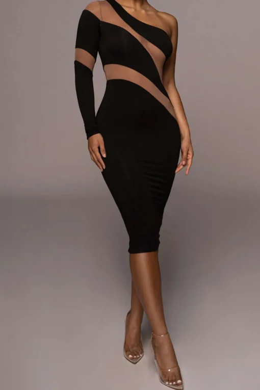 MICAS Long Sleeve Dresses|Maxi Dresses-Contrast Mesh Patchwork Maxi Dress
