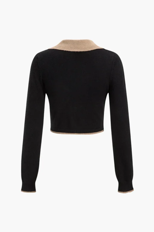 MICAS Knitwear|Knit Sets-Contrast Sweater And Skirt Set KHAKI