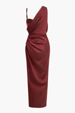 MICAS Maxi Dresses-Corset Slit Asymmetrical Maxi Dress BRICK