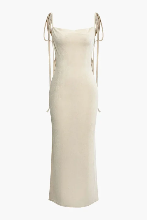 MICAS Maxi Dresses-Cowl Neck Backless Tie Maxi Dress