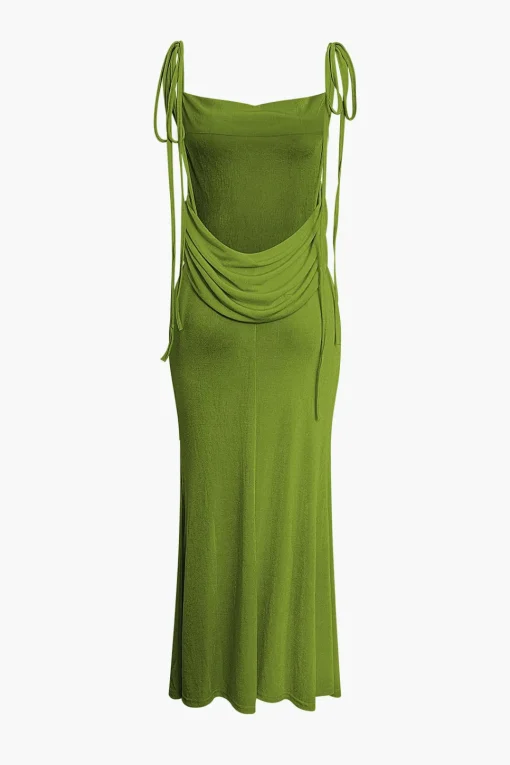 MICAS Maxi Dresses-Cowl Neck Backless Tie Maxi Dress