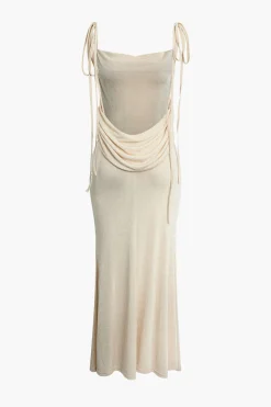 MICAS Maxi Dresses-Cowl Neck Backless Tie Maxi Dress