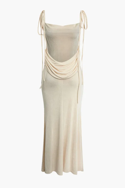 MICAS Maxi Dresses-Cowl Neck Backless Tie Maxi Dress