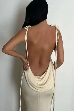 MICAS Maxi Dresses-Cowl Neck Backless Tie Maxi Dress
