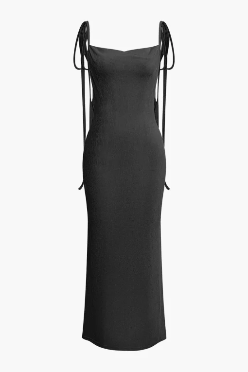 MICAS Maxi Dresses-Cowl Neck Backless Tie Maxi Dress