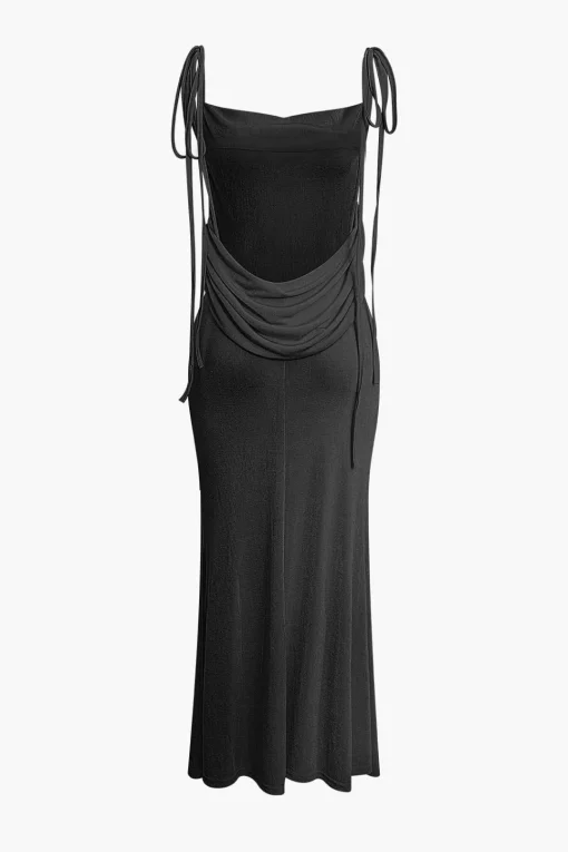 MICAS Maxi Dresses-Cowl Neck Backless Tie Maxi Dress