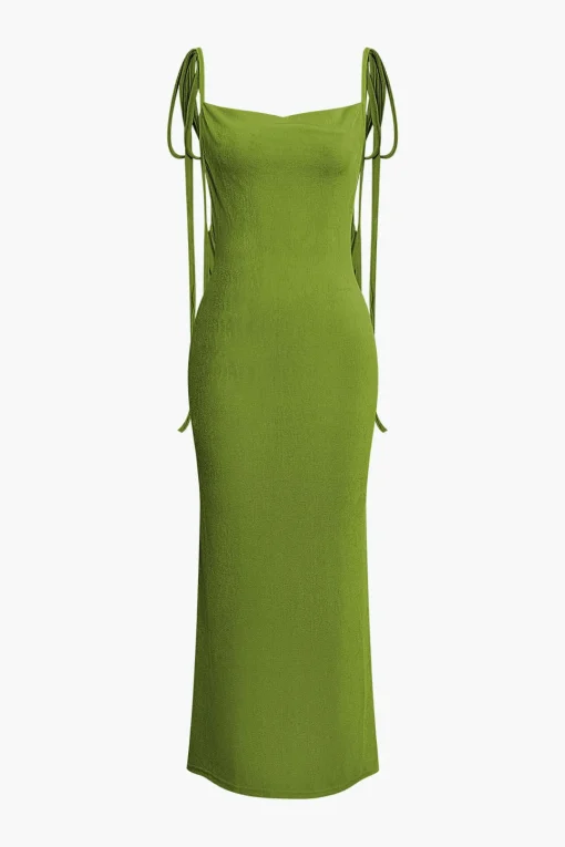 MICAS Maxi Dresses-Cowl Neck Backless Tie Maxi Dress