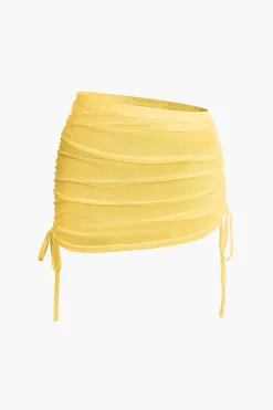 MICAS Skirt Sets|Vacation Sets-Cowl Neck Backless Tie Mesh Top And Asymmetrical Mini Skirt Set