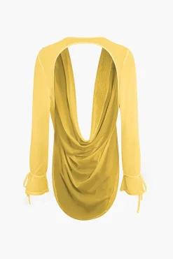 MICAS Skirt Sets|Vacation Sets-Cowl Neck Backless Tie Mesh Top And Asymmetrical Mini Skirt Set