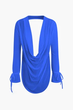 MICAS Skirt Sets|Vacation Sets-Cowl Neck Backless Tie Mesh Top And Asymmetrical Mini Skirt Set