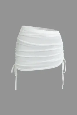 MICAS Skirt Sets|Vacation Sets-Cowl Neck Backless Tie Mesh Top And Asymmetrical Mini Skirt Set