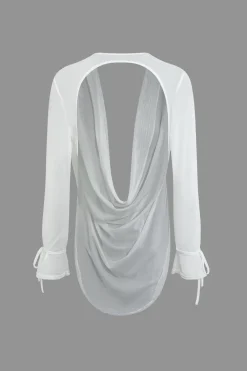 MICAS Skirt Sets|Vacation Sets-Cowl Neck Backless Tie Mesh Top And Asymmetrical Mini Skirt Set