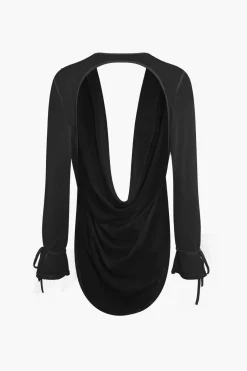 MICAS Skirt Sets|Vacation Sets-Cowl Neck Backless Tie Mesh Top And Asymmetrical Mini Skirt Set