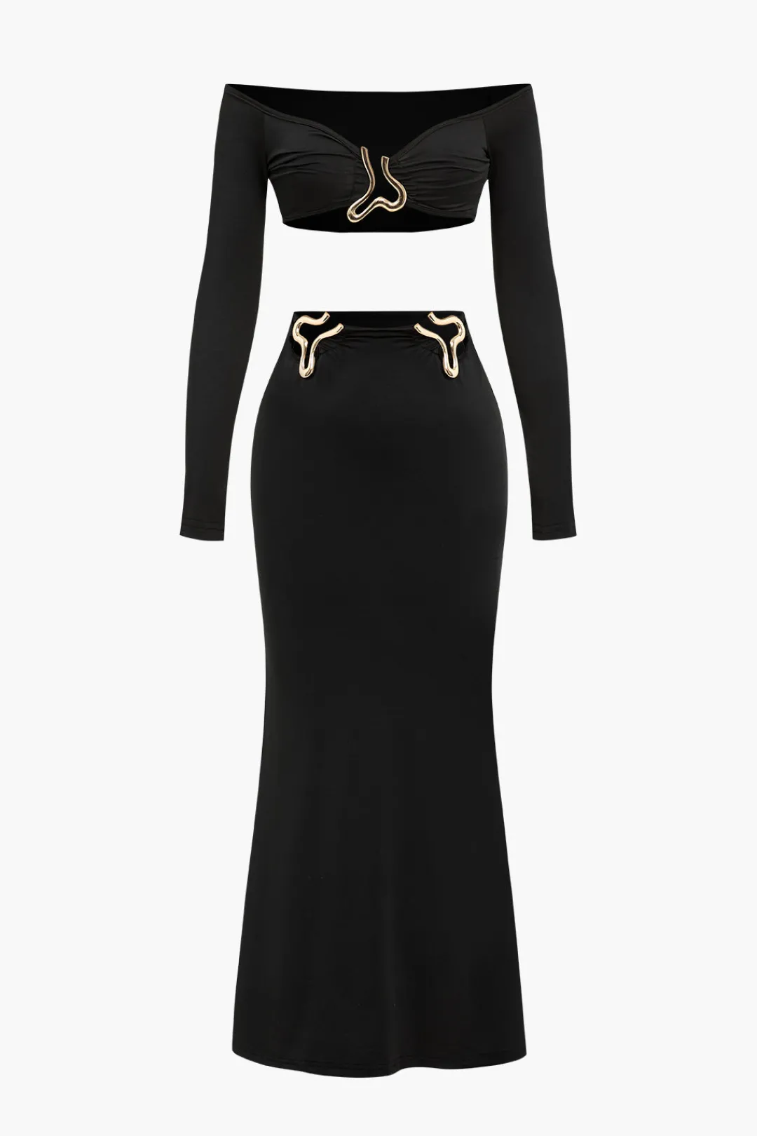 MICAS Skirt Sets-Crop Off Shoulder Top And Skirt Set BLACK