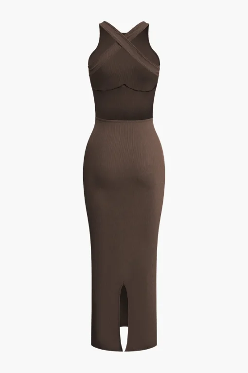 MICAS Midi Dresses-Cross Backless Slit Midi Dress