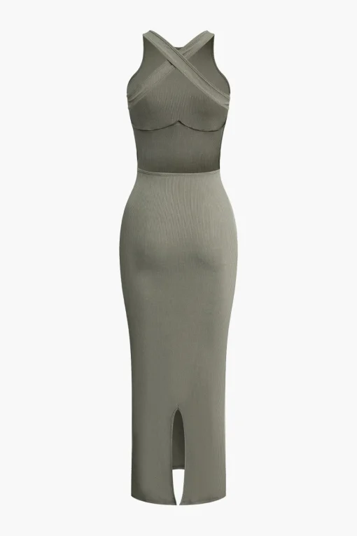 MICAS Midi Dresses-Cross Backless Slit Midi Dress