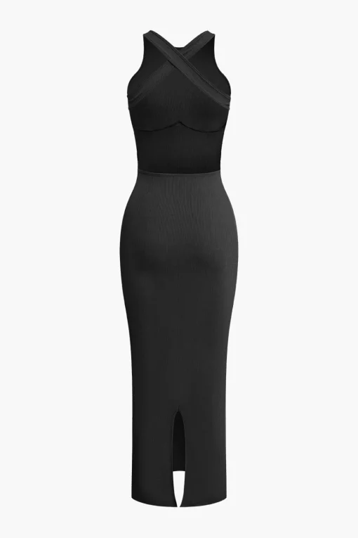 MICAS Midi Dresses-Cross Backless Slit Midi Dress
