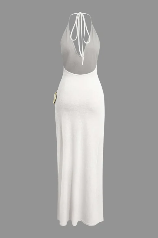 MICAS Maxi Dresses-3D Floral V-Neck Backless Slit Maxi Dress