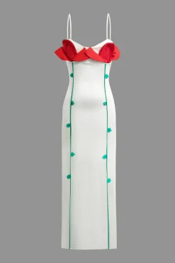 MICAS Maxi Dresses-3D Flower Slip Maxi Dress Contrast Color