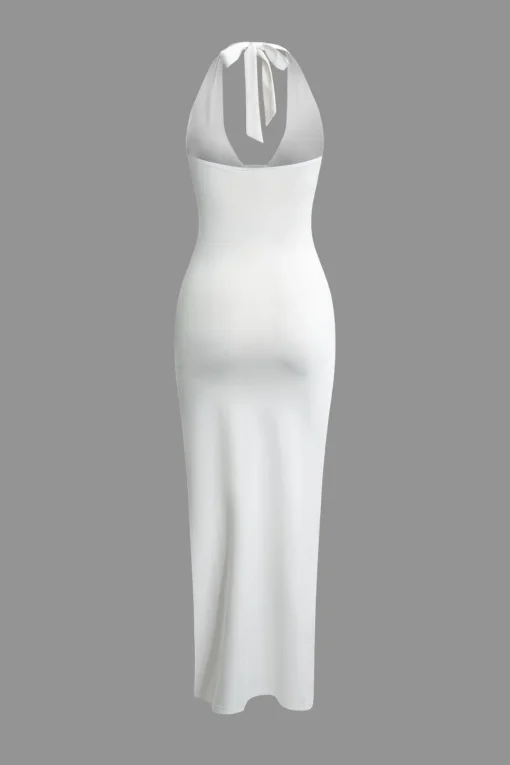 MICAS Midi Dresses-Deep-V Neck Halter Backless Slit Midi Dress