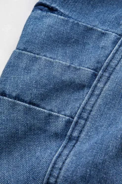 MICAS Outerwear|Outerwear-Denim Patchwork Button Round Neck Pocket Outerwear DARK WASH BLUE