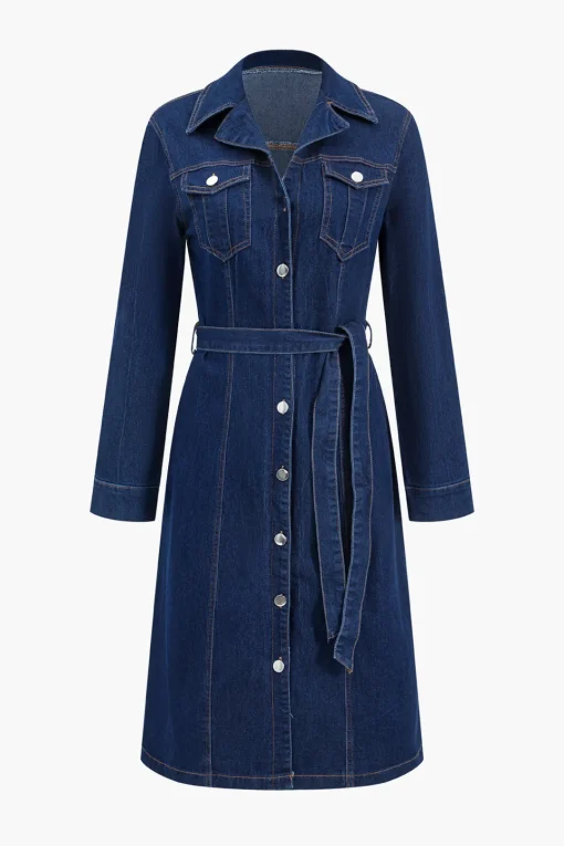 MICAS Outerwear|Outerwear-Denim Pocket Belted Outerwear DARK WASH BLUE