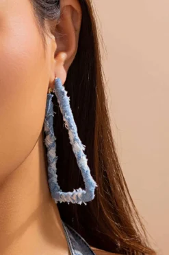 MICAS Earrings|Accessories-Distressed Denim Hoop Earrings