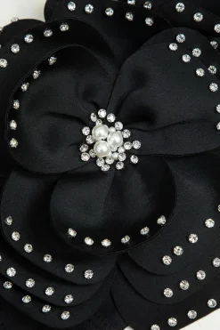 MICAS Corset & Bustier Tops-Embellished Floral Appliqué Bustier Top BLACK
