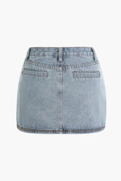MICAS Skirts-Faded Flap Pocket Cargo Denim Mini Skirt