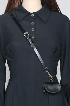 MICAS Accessories-Faux Leather Chain Mini Pocket Waist Belt BLACK