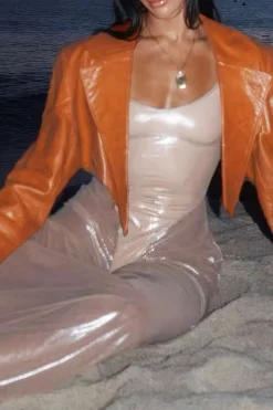 MICAS Outerwear|Outerwear-Faux Leather Cropped Jacket CHOCOLATE