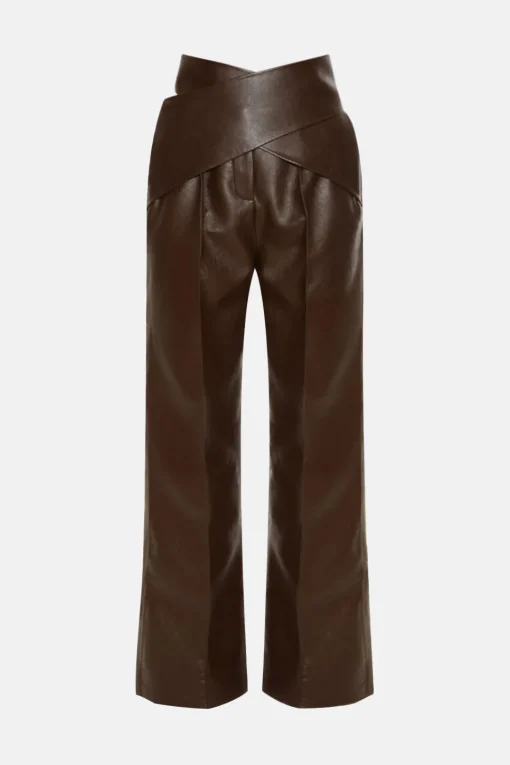 MICAS Pants-Faux Leather Crossed Trousers COFFEE