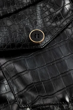 MICAS Skirts-Faux Leather High Waist Button Pocket Skirt BLACK