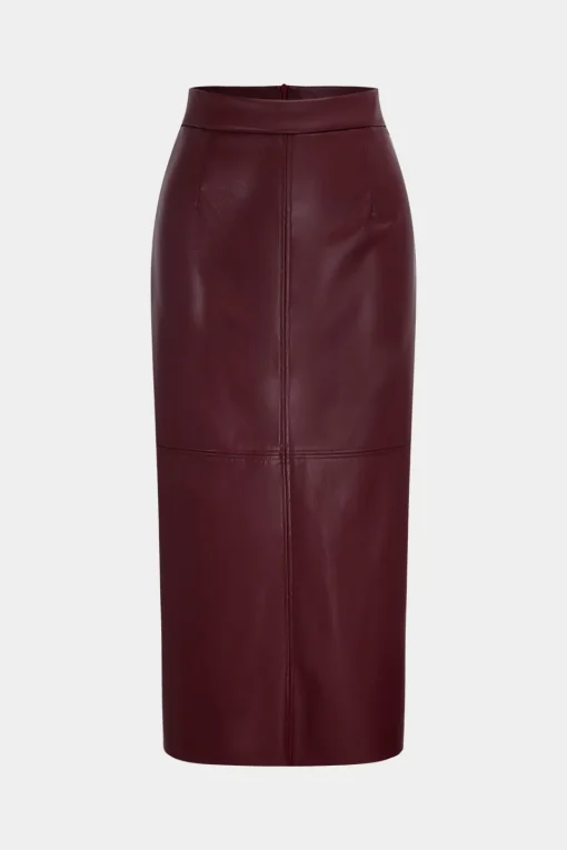 MICAS Skirts-Faux Leather High Waist Split Skirt BURGUNDY