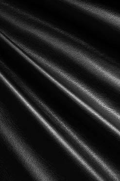 MICAS Skirts-Faux Leather High Waist Side Slit Ruched Skirt BLACK