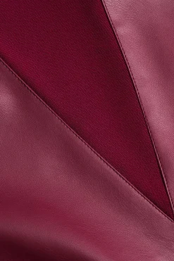 MICAS Bodysuits-Faux Leather Mesh Patchwork Sleeveless Bodysuit BURGUNDY