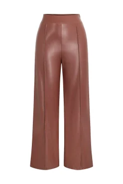 MICAS Pant Sets-Faux Leather Off Shoulder Top And Wide Leg Trousers Set LIGHT CORAL