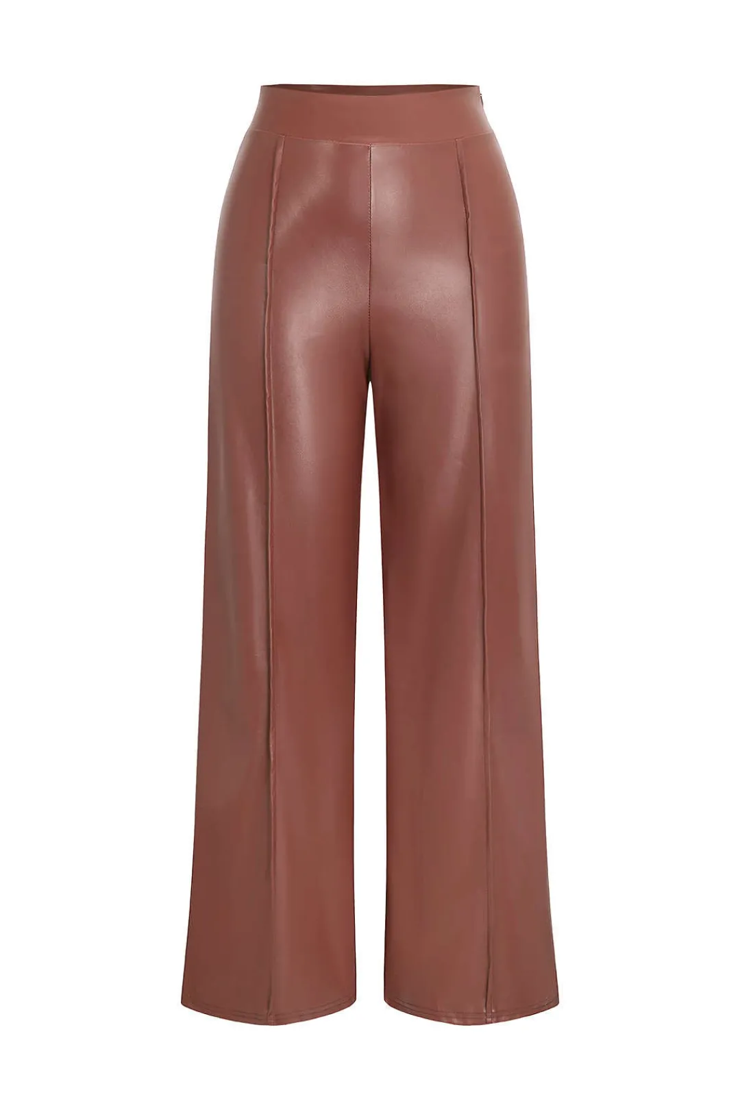 MICAS Pant Sets-Faux Leather Off Shoulder Top And Wide Leg Trousers Set LIGHT CORAL