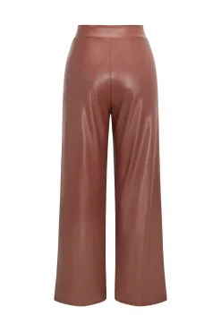 MICAS Pant Sets-Faux Leather Off Shoulder Top And Wide Leg Trousers Set LIGHT CORAL