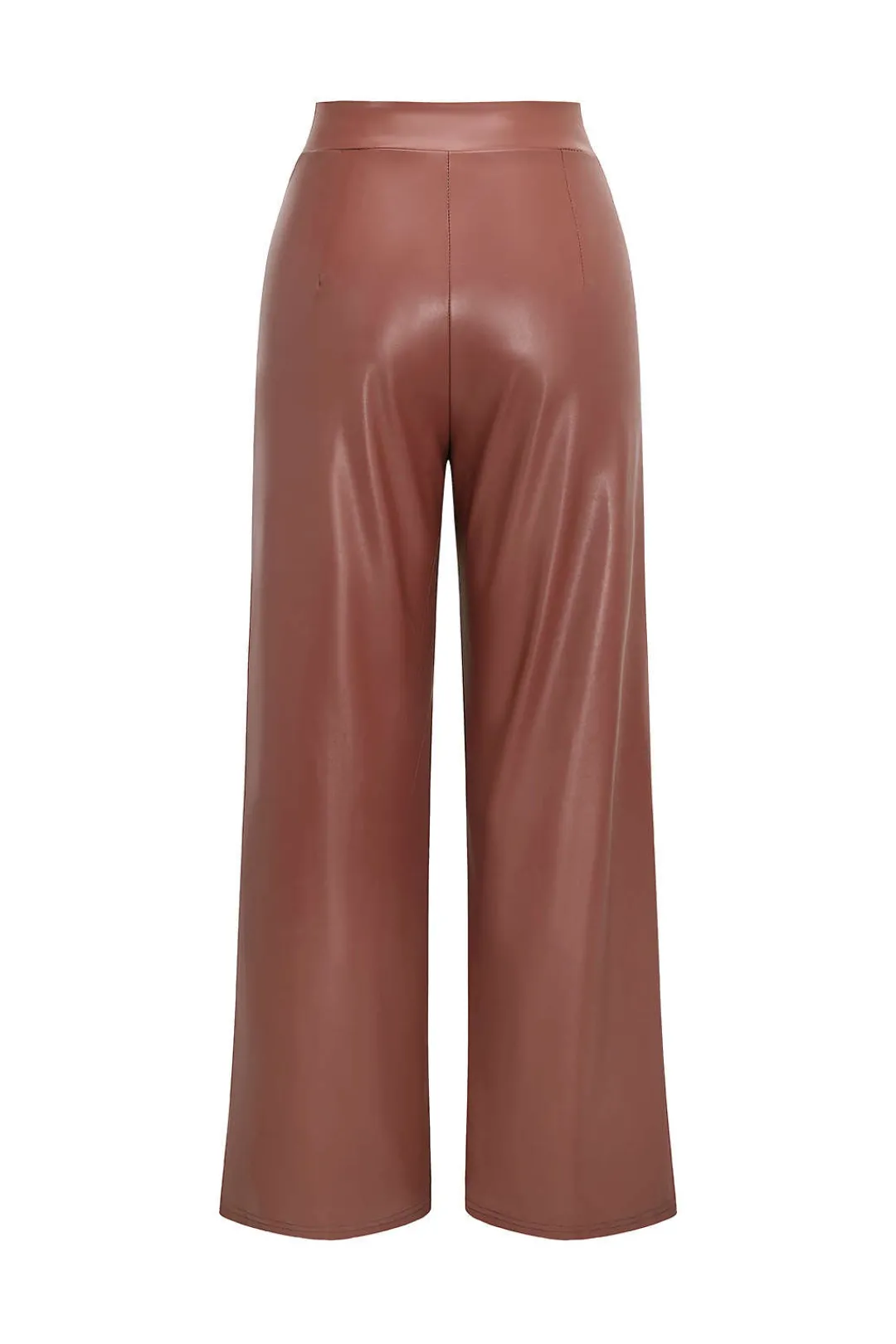 MICAS Pant Sets-Faux Leather Off Shoulder Top And Wide Leg Trousers Set LIGHT CORAL