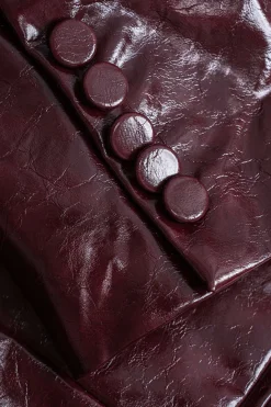 MICAS Outerwear|Blazers-Faux Leather Pocket Button Notched Lapel Blazer BURGUNDY